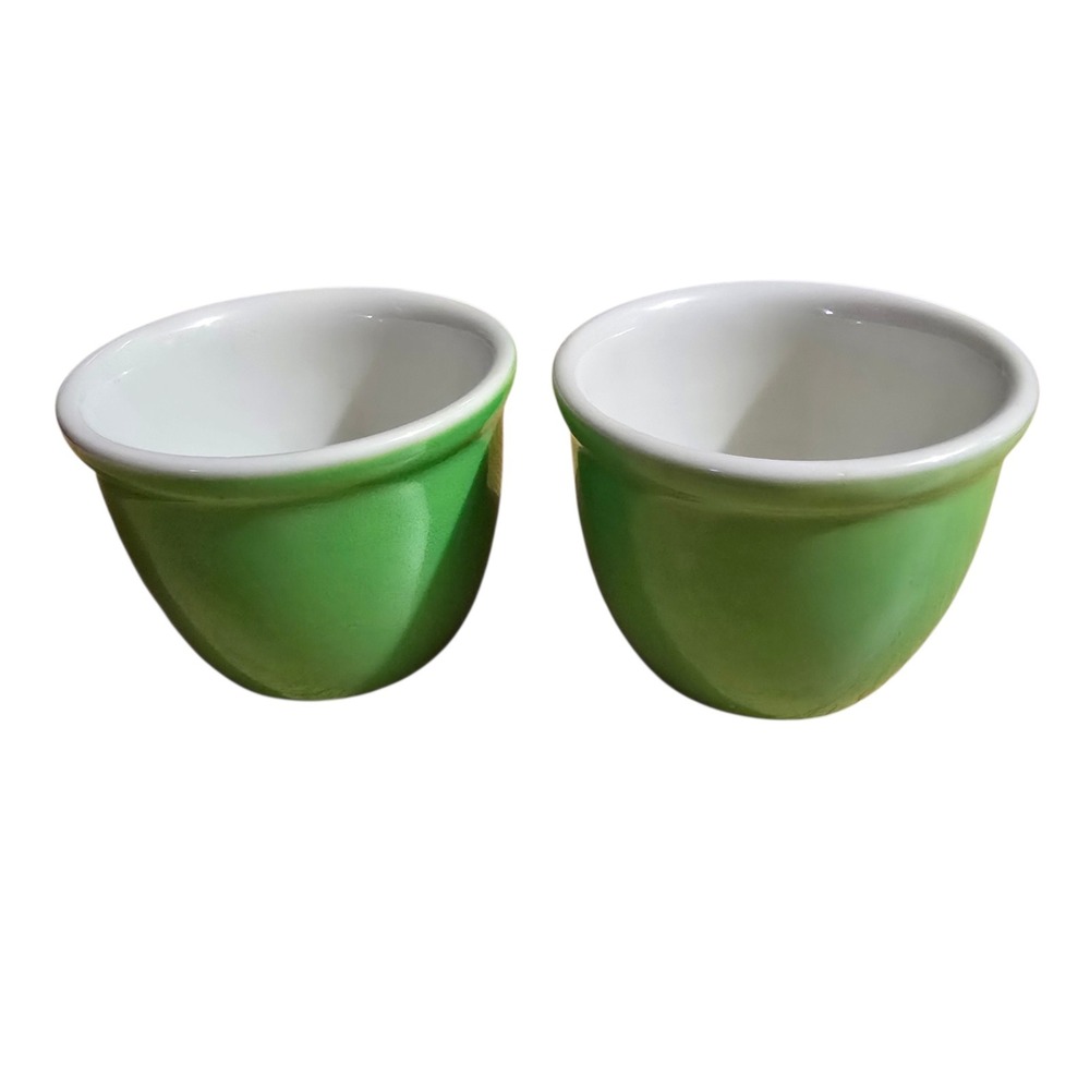 Shenango China Green White Restaurant Ware Egg Cups Ramekin Set of 2 USA Vintage